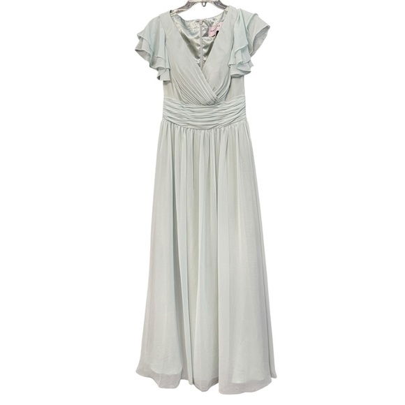 Jessakae Mint Ruffle Gown | Flutter Sleeve Maxi Dress Tag M Fits Small or 2-4 - Picture 1 of 6